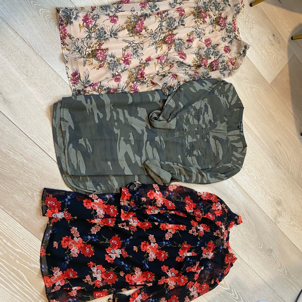 Express Floral and Camo Blouse Trio